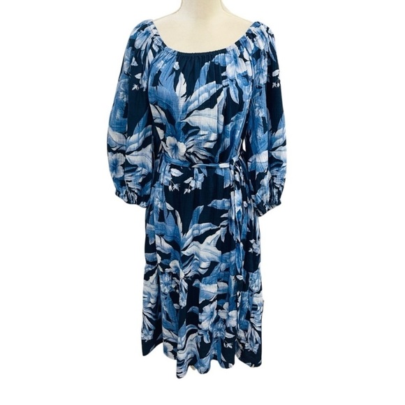 TOMMY BAHAMA DAYBREAK HIBISCUS MEDIUM OFF SHOULDER DRESS 100% COTTON NAVY $178 - Picture 11 of 14